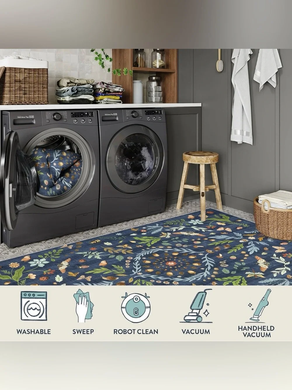 🆕 Navy Boho Insect Botanical Floral & Butterfly Entry Way Area Rug 2’x3’